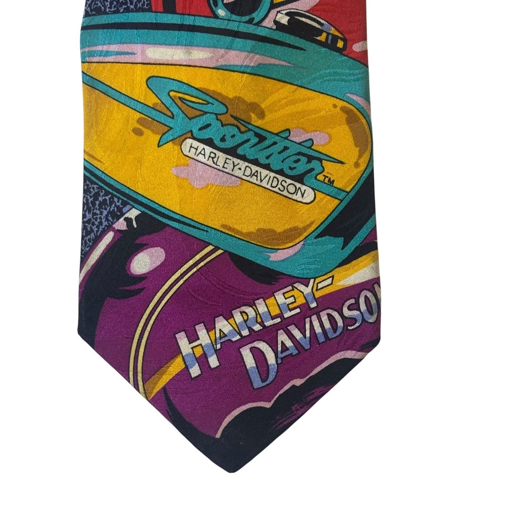 Vintage 1993 Harley Davidson Tanks Silk Tie Ralph Marlin Sportster Biker 4" Wide